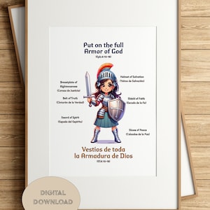 Mom's edition Armor of God poster gift for mom bilingual Bible verse wall art for Room School Homeschool Decor Christian Kids Bible Lesson