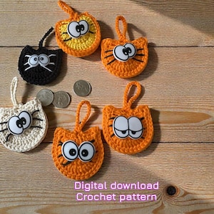 Crochet Cat Coin holder Pattern |Funny Cute Cat Face Pouch Pattern Easy Amigurumi cat coin holder DIY Crochet Gift Idea for Cat Lovers