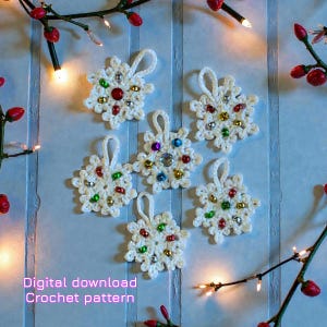 Crochet Snowflake Fidget Pattern PDF | Beaded Sensory Toy Ornament | Easy Crochet Christmas Decoration, Advent Calendar, Garland Gift Idea