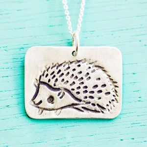 Kawaii jewelry Cute handmade necklace Hedgehog Gifts Cute Drawing Jewelry CottagecoreAesthetic Pendant Sterling Silver Animal image 1