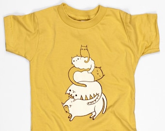 Stack the Cats — Kindergarten T-shirt — Susie Ghahremani / boygirlparty — Gender Neutral Kids Summer Clothes — Back to School Tshirt