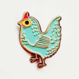 CHICKEN enamel pin chicken pin, backyard chickens, brooch pins, chicken jewelry, backpack pins, blue gift for her, chicken gifts image 1