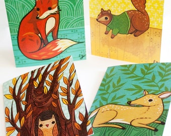 FOREST ANIMAL cards — blank notecards — wildlife stationery — Susie Ghahremani nature note cards — unique cards — woodland animals