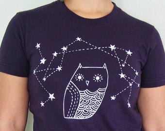 Night OWL SHIRT — graphic tee -- constellation t shirt -- tshirt women mens owl shirt -- galaxy shirt -- owl clothing -- birthday gift idea