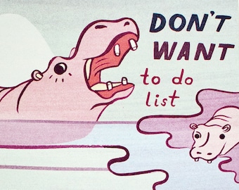 Funny Gift for Friends — MooDeng Pygmy Hippo To Do List Notepad — Sarcastic Gifts for Boyfriend — Funny Gift for Him — home office gift
