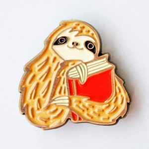 book enamel pin -- SLOTH PIN -- book lovers pin -- reading sloth enamel pin -- book lover gift -- book lapel pin -- bookish pins