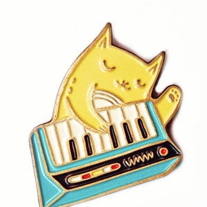 Synthesizer CAT Enamel Pin — 80s Pins — Music Enamel Pin — Cat Pin — Synth Pin by boygirlparty — Punk Enamel Pin New Wave Keyboard PIn