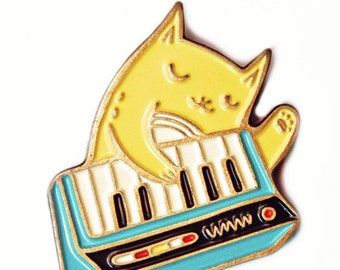 Synthesizer CAT Enamel Pin — 80s Pins — Music Enamel Pin — Cat Pin — Synth Pin by boygirlparty — Punk Enamel Pin New Wave Keyboard PIn