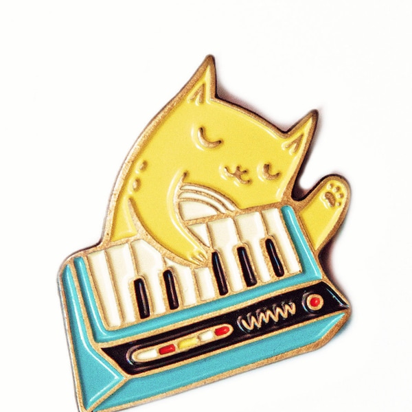 Synthesizer cat LAPEL PIN, enamel pin, mens lapel pins pop culture, synth pin, keyboard pin, soft enamel pin piano pin cat