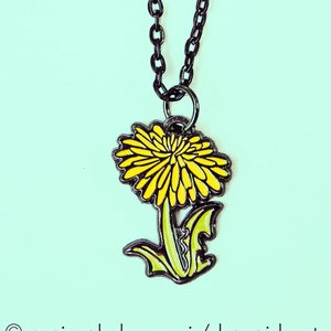 Yellow dandelion necklace — floral flower jewelry -- she is a wildflower necklace -- charm necklace for women