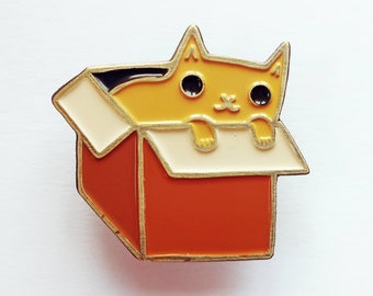 Cute Cat lover gift for her — BOX CAT pin — kawaii pin — Funny Enamel pins — Cute cat enamel pin jewelry — Cat lady lapel pin badge