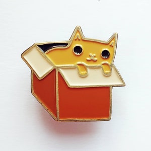 BOX CAT pin - Cat lover gift for her - kawaii pin, enamel badge, cute cat enamel pin jewelry, cat lady lapel pin badge, Funny Enamel pins