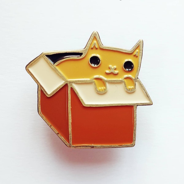 BOX CAT pin - Cat lover gift for her - kawaii pin, enamel badge, cute cat enamel pin jewelry, cat lady lapel pin badge, Funny Enamel pins