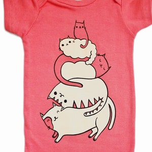 Infant Girl Clothes — Organic Baby Bodysuit — 12 Month Baby Girl Clothes — Organic Baby Clothes — 0 3 6 9 12 18 m — Pink Cat Girl Baby Gift