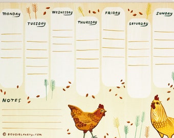 Illustrated Planner – 2024 Planner Pad – Weekly Planners Weekly Schedule – Chicken illustration art – Unique paper gifts teacher gift