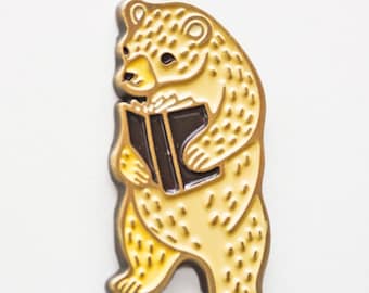 Cool Girl Gift — Bookish Enamel Pin — Bookworm Gifts — Book Reading Bear Lapel Pin — Literary Gifts for Her — Animal Pin Game — Bear Pin