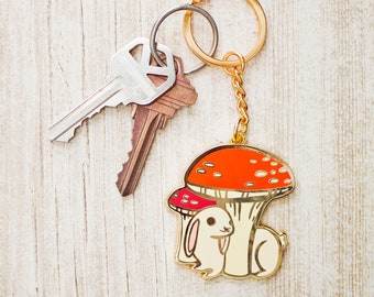 Cool Girl Gift — Cute Bunny keychain — trendy enamel keychain key ring — cute girls accessory —  Millennial gifts, Mushroom aesthetic