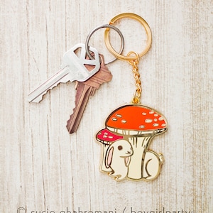 Cool Girl Gift — Cute Bunny keychain — trendy enamel keychain key ring — cute girls accessory —  Millennial gifts, Mushroom aesthetic