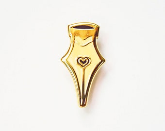 Fountain Pen Nib Enamel Pin — Fountain Pen Pin — Heart Nib Hard Enamel Pin — Denim Jacket Pin — Nib Pin — Writers enamel pin