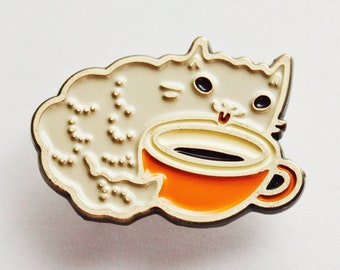 Cat Pins — Barista Gift — Cat Enamel Pin Cute Coffee Jewelry — Tea Pin — Cats and Coffee Enamel Pin — Tea Jewelry — Cat Cafe Gift