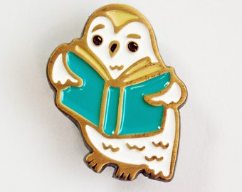 OWL ENAMEL PIN — Lapel Pin — Owl Pin — Bookish Pin — Book Enamel Pin — Owl Jewelry — Book Lover Gift — Owl Lover Gift — Book Pins — Bookworm