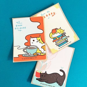 Animal Bookplates — Library Gift — Kids Library Stickers — Kids Book Labels — Cat Bookplate Set — Personal Library Reader Gift — Kawaii Gift