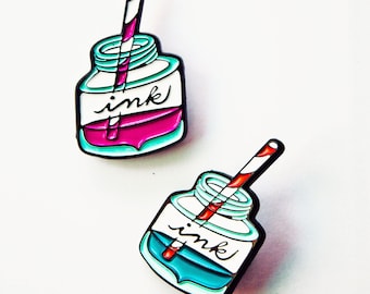 Drink the Ink Enamel Pin — fountain pen ink gift — tattoo lover gift — Calligraphy Ink Pen Pin — Calligrapher Enamel Pin Cute — boygirlparty