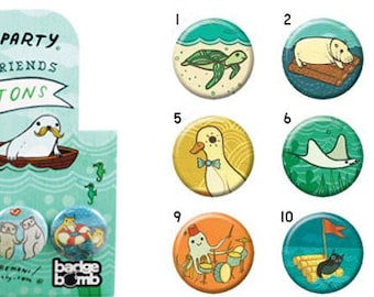 Button pins, fish shark pin whale buttons, OCEAN ANIMALS pack of pins, pinback buttons, animal buttons, boygirlparty, badge bomb button pack