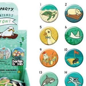 Button pins, fish shark pin whale buttons, OCEAN ANIMALS pack of pins, pinback buttons, animal buttons, boygirlparty, badge bomb button pack