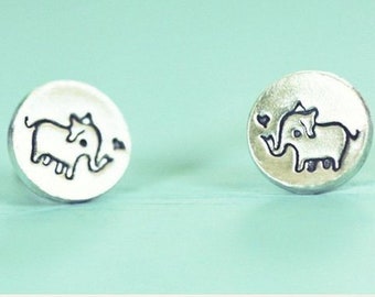 Elephant Stud Earrings — Handmade Jewelry — Sterling Silver Stud Earrings — Eco friendly Valentine Gift for Her — boygirlparty — Cute Studs