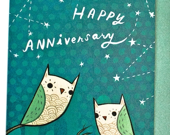 Carte d'anniversaire de hibou - carte d'anniversaire pour lui - carte d'anniversaire heureux - carte romantique d'anniversaire mari mari épouse amie de carte de voeux