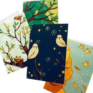 Blank greeting cards — four seasons art notecards — blank notecard set — botanical nature card pack — woodland forest art / boygirlparty