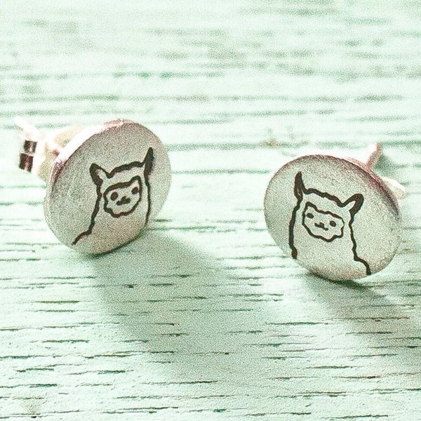 Silver Llama Earrings — Cute Alpaca stud earrings — Llama jewelry — llama stud earrings — sterling silver stud earrings -