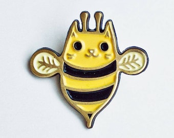 Enamel pin CAT BEE cat pin -- bee pins -- honey bee brooch -- bumble bee cat enamel pin kawaii cat lover gift -- bee jewelry, cute gift idea