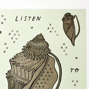 Mindfulnesscadeau LETTERPRESS POSTER Luister naar de oceaan angstverlichting meditatie zelfzorg geestelijke gezondheid cadeaus voor haar strandkunst