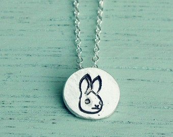 TINY BUNNY NECKLACE — animal jewelry — small sterling silver bunny charm pendant — delicate rabbit jewelry — necklaces for women