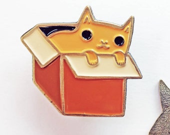 Box Cat Pin — Kawaii Enamel Cat Pin — Funny Enamel Pins — Cat Lover Gift For Her