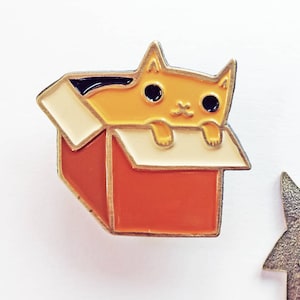 Box Cat Pin — Kawaii Enamel Cat Pin — Funny Enamel Pins — Cat Lover Gift For Her