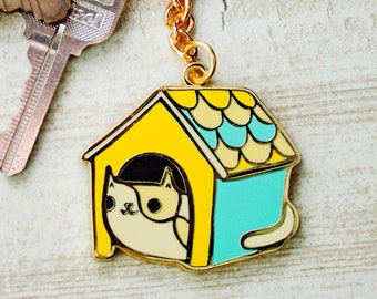 Keychain — Housewarming Gift — Kawaii Keychain — Cat Lover Gift — Cottage Core Gift for Her — Key Chain — New House Gift - Cottagecore