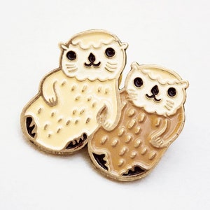 SEA OTTER PIN Otters Holding Hands Enamel Pin Otter Jewelry otter lapel pin otter enamel pin cute otters pin cute pin image 1