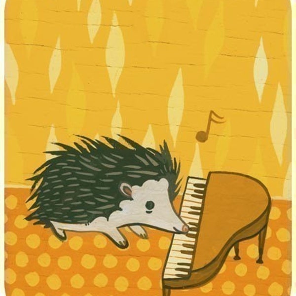 HEDGEHOG art print by Susie Ghahremani, piano playing hedge hog artwork