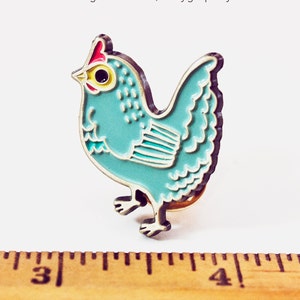 CHICKEN enamel pin chicken pin, backyard chickens, brooch pins, chicken jewelry, backpack pins, blue gift for her, chicken gifts image 2