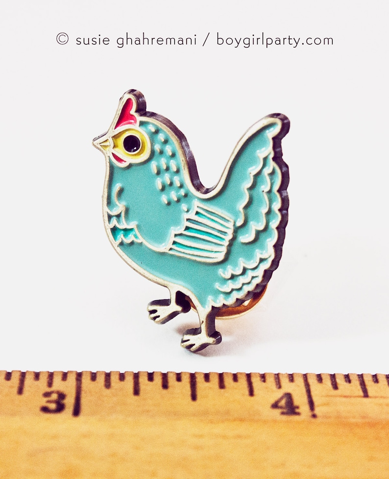 CHICKEN enamel pin chicken pin, backyard chickens, brooch pins, chicken jewelry, backpack pins, blue gift for her, chicken gifts image 2