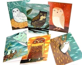 OWL NOTE CARDS set notecards owl illustrations art greeting card blank card set - boygirlparty bestseller Best selling items, owl cards