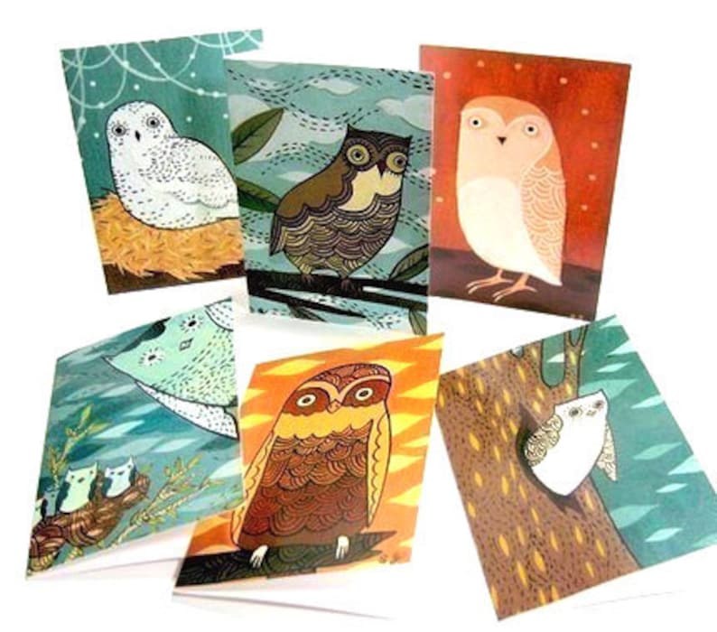 OWL NOTE CARDS set notecards owl illustrations art greeting card blank card set boygirlparty bestseller Best selling items, owl cards image 1