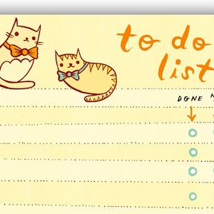 Cat TO DO LIST notepad by boygirlparty, bowtie kitty cat note pad memo list organizer cat stationery office gift image 1