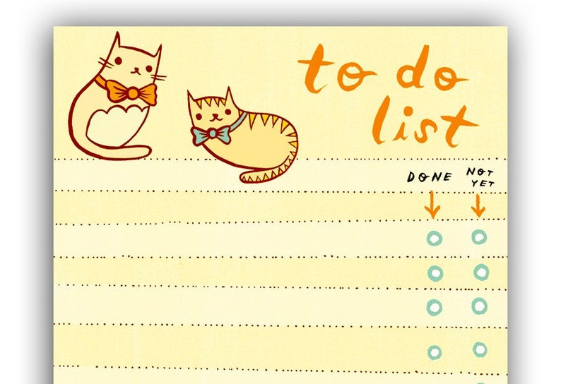 Cat TO DO LIST notepad by boygirlparty, bowtie kitty cat note pad memo list organizer cat stationery office gift image 1