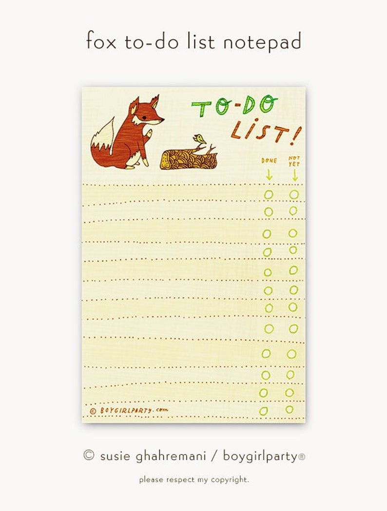 TO DO NOTEPAD inspirational gift for her to do list fox notepad girlfriend mindfulness gift bujo daily planner graduation gift image 1