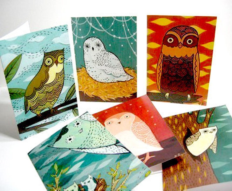 OWL NOTE CARDS set notecards owl illustrations art greeting card blank card set boygirlparty bestseller Best selling items, owl cards image 4