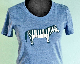 Gift for musician -- PIANO T SHIRT clothing -- pianist gift shirt zebra art piano player gift -- whimsical silkscreen tshirts mens t shirt